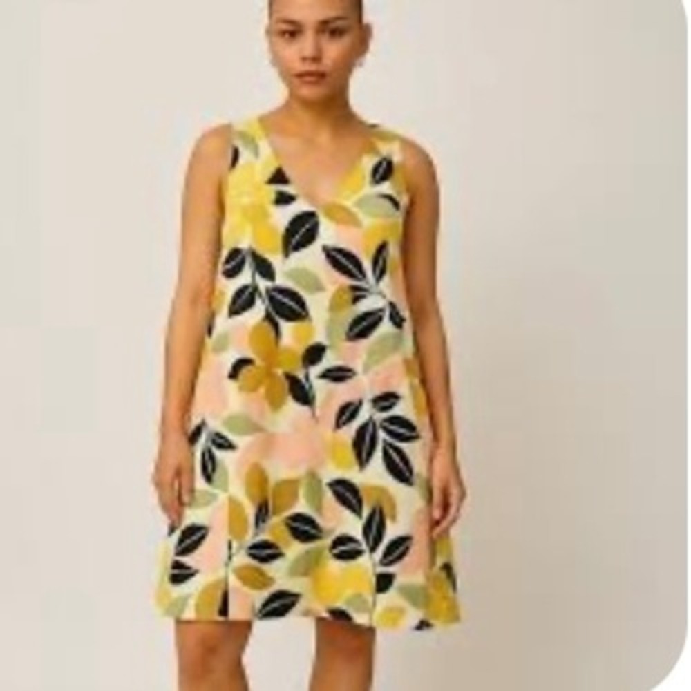 Rachel Zoe Tropical Print Linen Sleeveless V Neck Shift Mini Dress Womens XS